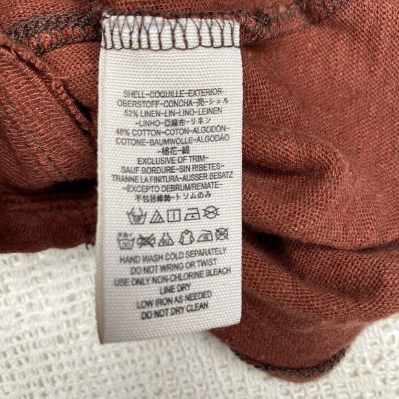 WE THE FREE Button-Down Shirt Linen Cotton Semi Sheer Stretch Womens XS Rust - Picture 8 of 9